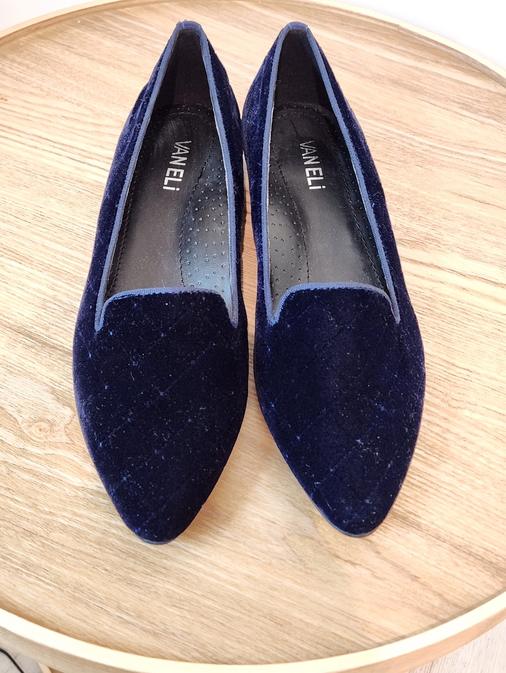 Vaneli Navy Blue Velvet Pointed Toe Flats - Picture 9 of 9
